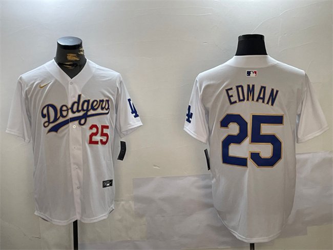 Men's Los Angeles Dodgers #25 Tommy Edman White/Gold Home Limited Stitched Baseball Jersey