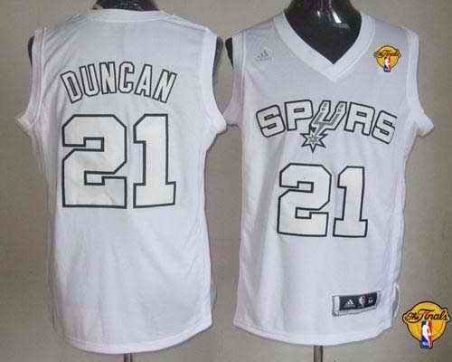 Spurs #21 Tim Duncan White Winter On-Court Finals Patch Stitched NBA Jersey