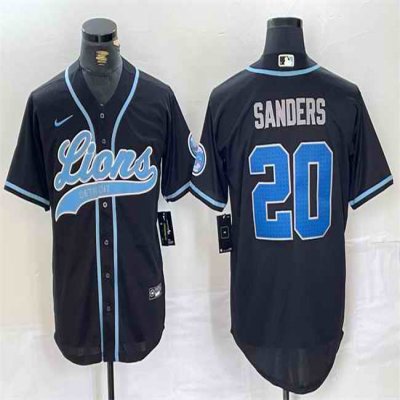 Men's Detroit Lions #20 Barry Sanders Black Cool Base Stitched Baseball Jersey