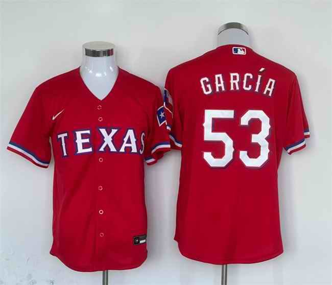 Men's Texas Rangers #53 Adolis Garc'a Red With Patch Cool Base Stitched Baseball Jersey