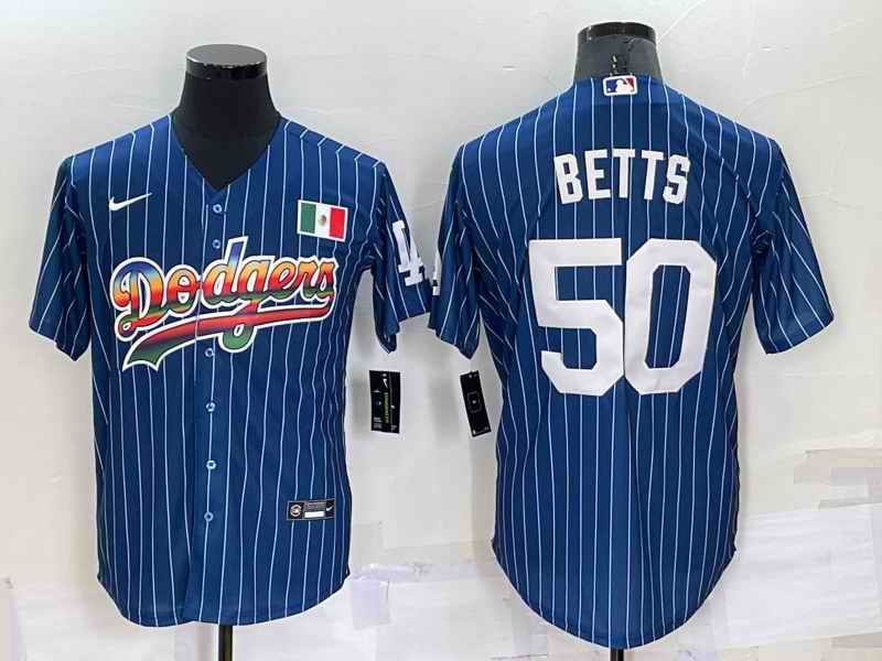 Men's Los Angeles Dodgers #50 Mookie Betts Navy Mexico Rainbow Cool Base Stitched Baseball Jersey