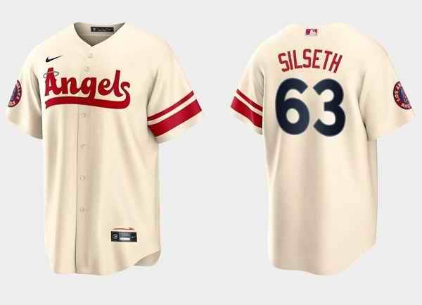 Men's Los Angeles Angels #63 Chase Silseth Cream City Connect Cool Base Stitched Jersey