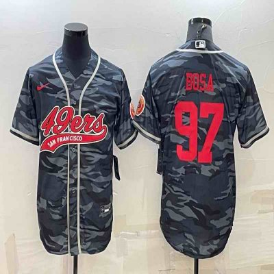 Men's San Francisco 49ers #97 Nick Bosa Grey Red Camo With Patch Cool Base Stitched Baseball Jersey