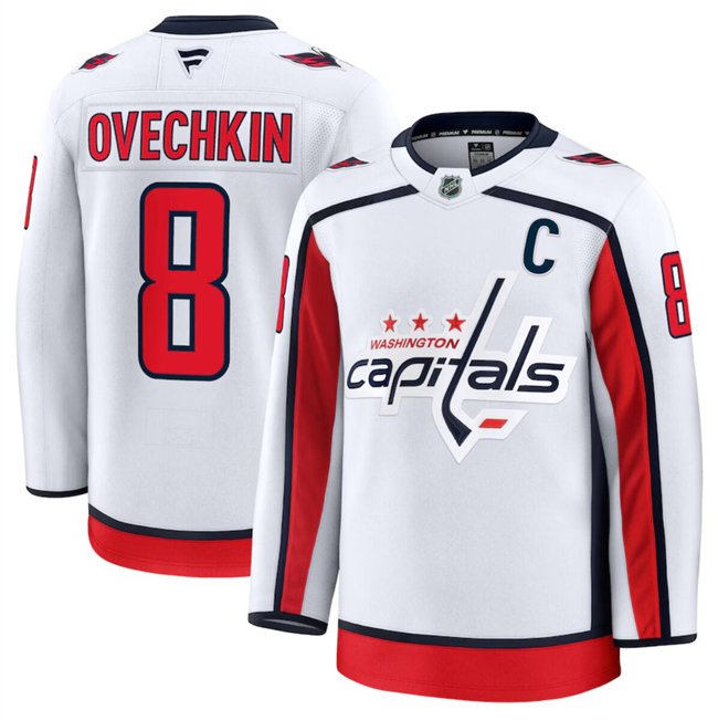 Men's Washington Capitals Active Player Custom White 2024-25 Away Stitched Hockey Jersey