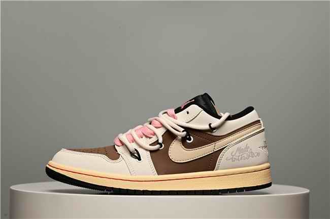 Women's Running Weapon Air Jordan 1 Low Brown/Cream Shoes 0359