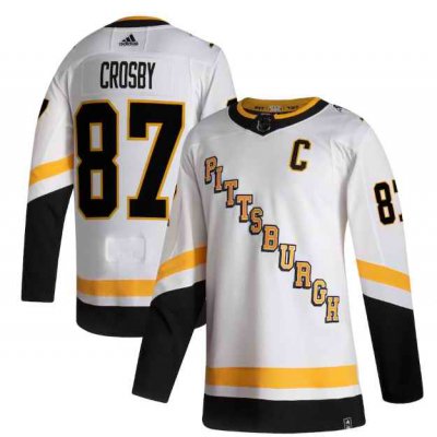 Men's Pittsburgh Penguins #87 Sidney Crosby 2021 Reverse Retro White Stitched NHL Jersey