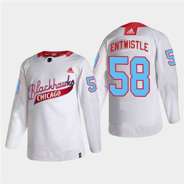 Men's Chicago Blackhawks #58 MacKenzie Entwistle 2022 Community Night White Stitched Jersey