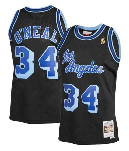 Men's Los Angeles Lakers #34 Shaquille O'Neal 1996-97 Black Mitchell & Ness Hardwood Classics Swingman Stitched Jersey