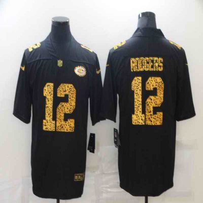 Men's Green Bay Packers #12 Aaron Rodgers 2020 Black Leopard Print Fashion Limited Stitched Jersey