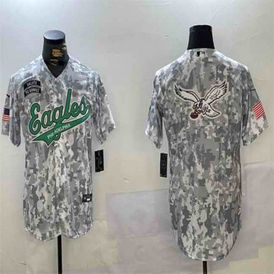 Men's Philadelphia Eagles Team Big Logo 2024 Arctic Camo Salute to Service Stitched Baseball Jersey