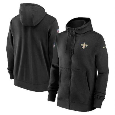 Men's New Orleans Saints Black Sideline Club Performance Full-Zip Hoodie