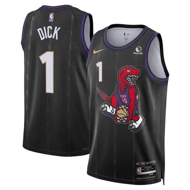 Men's Toronto Raptors #1 Gradey Dick Black 2024/25 City Edition Stitched Basketball Jersey