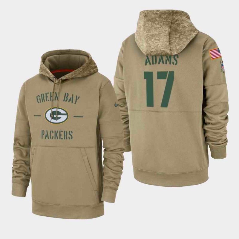 Men's Green Bay Packers #17 Davante Adams Tan 2019 Salute to Service Sideline Therma Pullover Hoodie