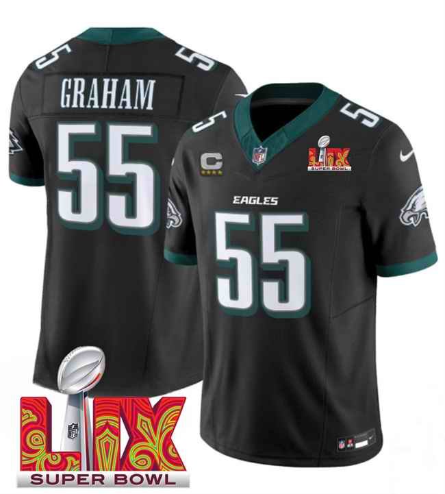 Men's Philadelphia Eagles #55 Brandon Graham Black 2025 Super Bowl LIX Patch And 4-Star C Patch New F.U.S.E. Vapor Limited Stitched Football Jersey