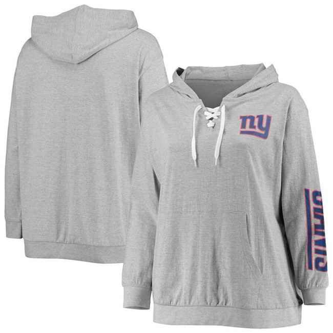 Women's New York Giants Heathered Gray  Lace-Up Pullover Hoodie