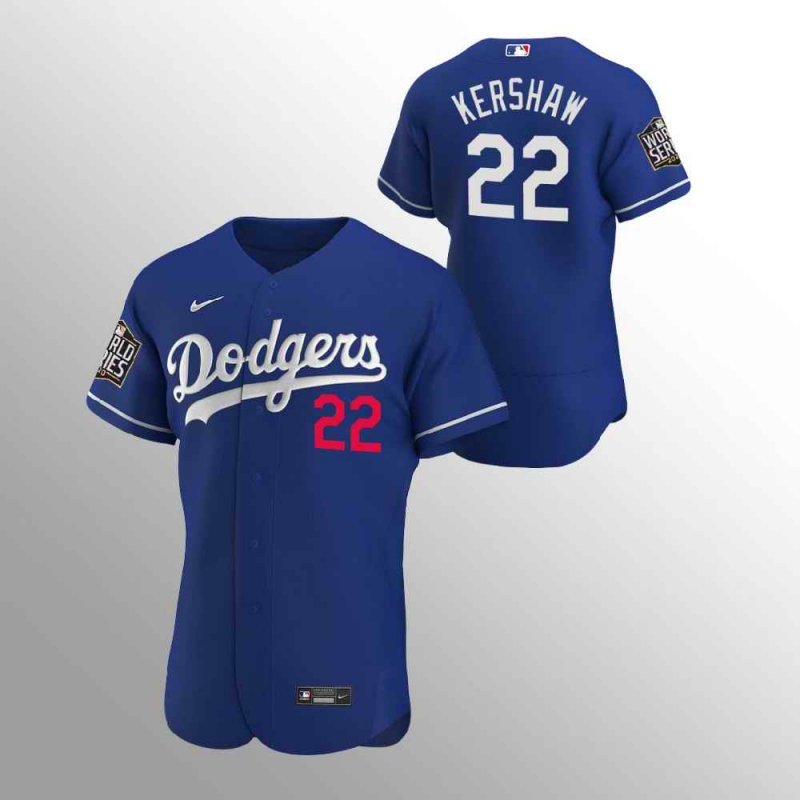 Men's Los Angeles Dodgers #22 Clayton Kershaw Blue 2020 World Series Bound stitched Jersey