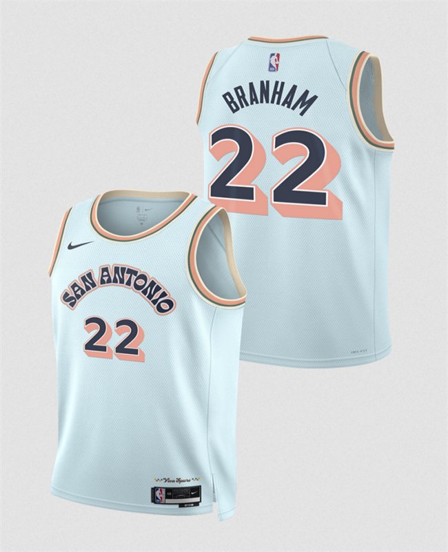 Men's San Antonio Spurs #22 Malaki Branham Light Blue 2024/25 City Edition Stitched Basketball Jersey