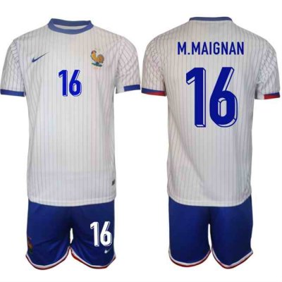 Men's France #16 Steve Mandanda White 2024-25 Away  Soccer Jersey Suit