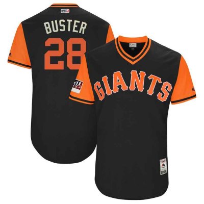 Men's San Francisco Giants #28 Buster Posey Buster Majestic Black 2018 Players' Weekend Stitched MLB Jersey