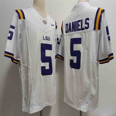 Men's LSU Tigers #5 Jayden Daniels White Stitched Jersey