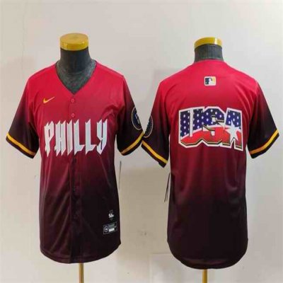 Youth Philadelphia Phillies Team Big Logo Red 2024 City Connect Limited Stitched Baseball Jersey