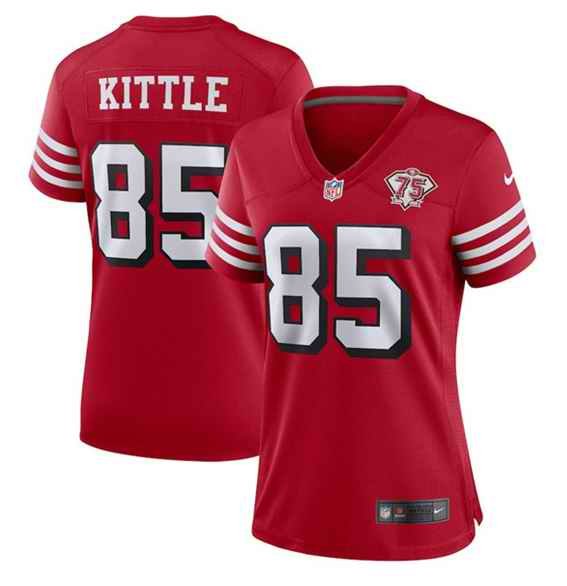 Women's San Francisco 49ers  #85 George Kittle Scarlet 75th Anniversary Stitched NFL Game Jersey(Run Small)