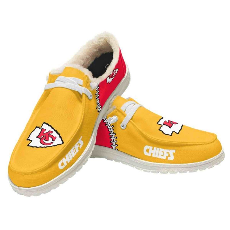 Men's Kansas City Chiefs Loafers Lace Up Fuzzy Lined Shoes 002 (Pls check description for details)