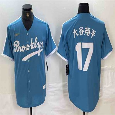 Men's Los Angeles Dodgers #17 ''?? Light Blue Throwback Cool Base Stitched Baseball Jersey