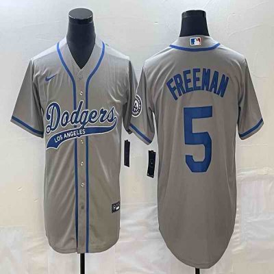 Men's Los Angeles Dodgers #5 Freddie Freeman Gray Cool Base Stitched Baseball Jersey