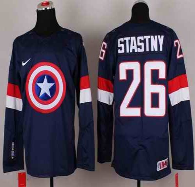 Olympic Team USA #26 Paul Stastny Navy Blue Captain America Fashion Stitched NHL Jersey