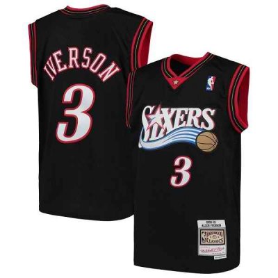 Men's Philadelphia 76ers #3 Allen Iverson Mitchell & Ness 2000-01 Black Hardwood Classics Swingman Stitched Jersey