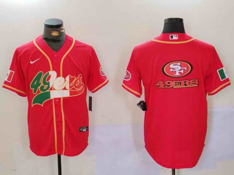 Men's San Francisco 49ers Team Big Logo Red Mexico With Patch Stitched Baseball Jersey