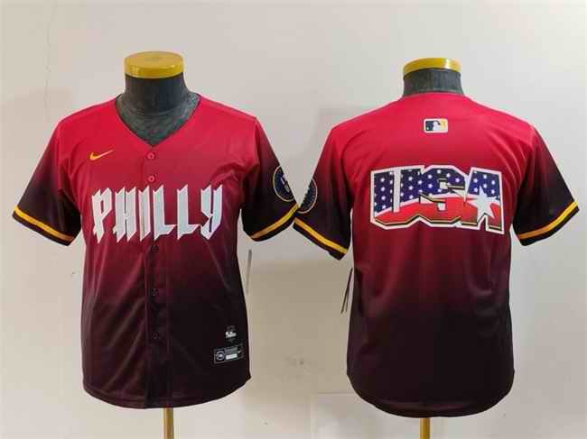 Youth Philadelphia Phillies Team Big Logo Red 2024 City Connect Limited Stitched Baseball Jersey