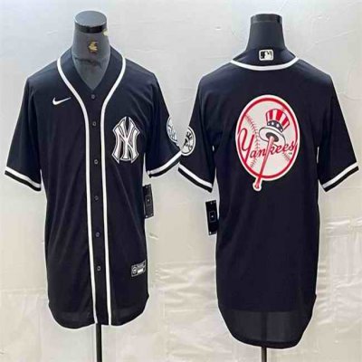 Men's New York Yankees Black Team Big Logo Cool Base Stitched Baseball Jersey