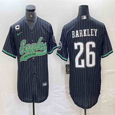 Men's Philadelphia Eagles #26 Saquon Barkley Black With 3-star C Patch Cool Base Stitched Baseball Jersey