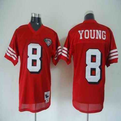 Mitchell And Ness 75TH 49ers #8 Steve Young Red Stitched Throwback NFL Jersey