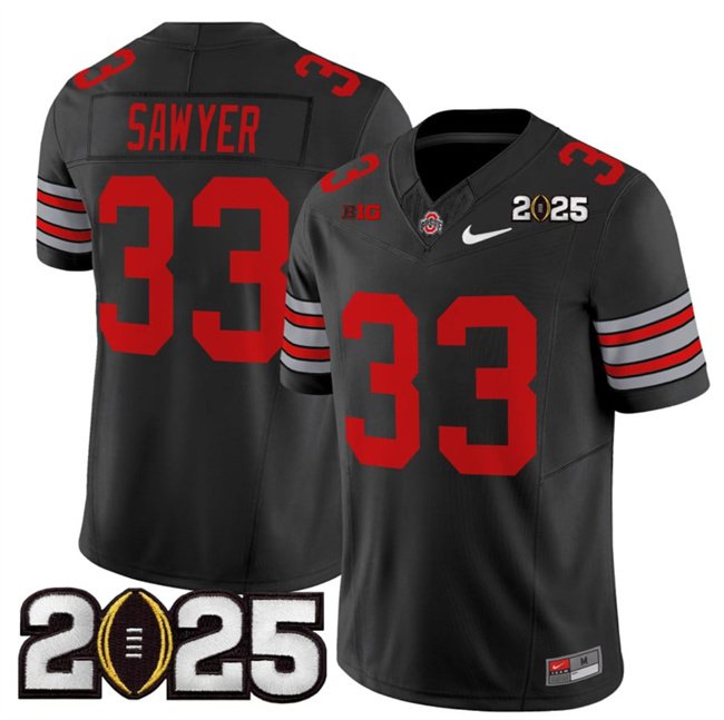 Men's Ohio State Buckeyes #33 Jack Sawyer Black 2025 CFP Final Patch F.U.S.E. Vapor Limited Stitched Football Jersey