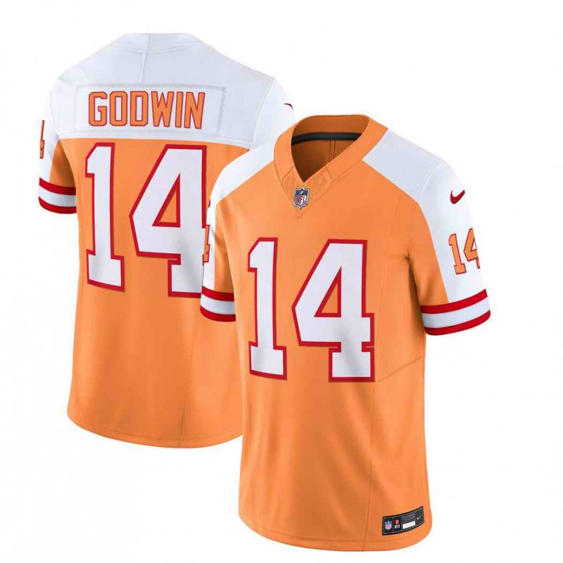 Men's Tampa Bay Buccaneers #14 Chris Godwin 2023 F.U.S.E. White/Orange With 4-Star C Patch Throwback Limited Stitched Jersey