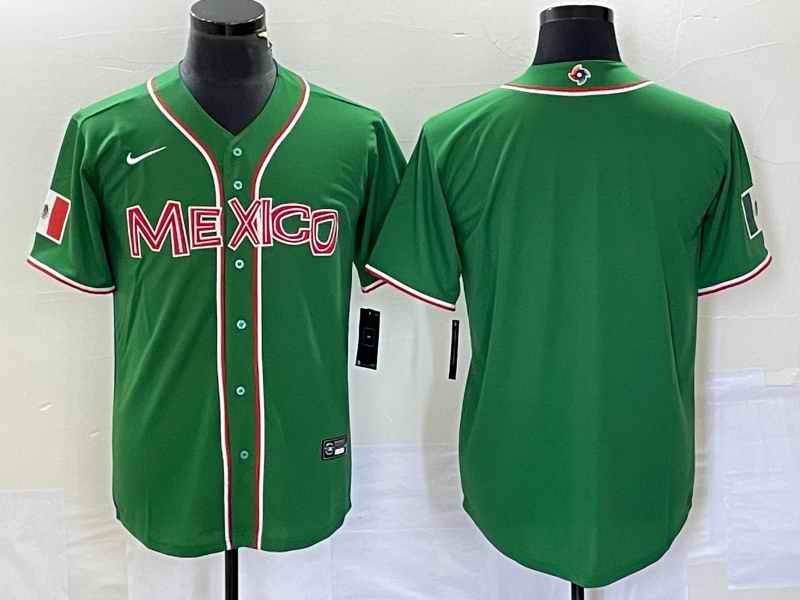 Men's Mexico Baseball Blank 2023 Green World Baseball Classic Stitched Jersey