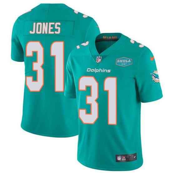 Men's Miami Dolphins #31 Byron Jones Aqua With 347 Shula Patch 2020 Vapor Untouchable Limited Stitched NFL Jersey