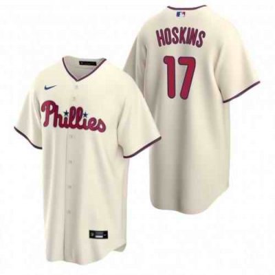 Men's Philadelphia Phillies #17 Rhys Hoskins Cream Cool Base Stitched Baseball Jersey