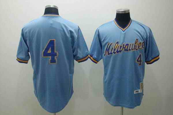 Mitchell and Ness Brewers #4 Paul Molitor Stitched Blue Throwback MLB Jersey