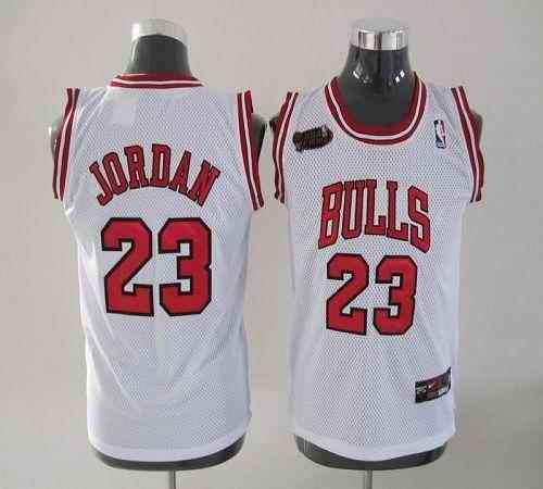 Bulls #23 Michael Jordan White Champion Patch Stitched Youth NBA Jersey