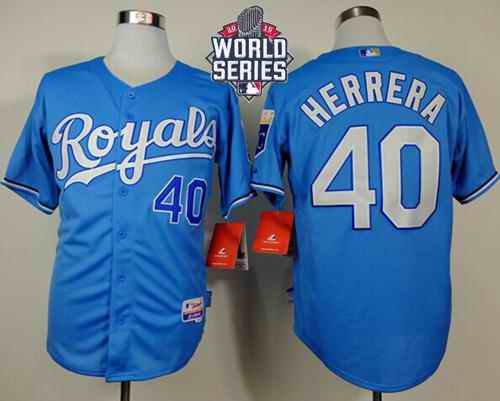 Royals #40 Kelvin Herrera Light Blue Alternate Cool Base W/2015 World Series Patch Stitched MLB Jersey