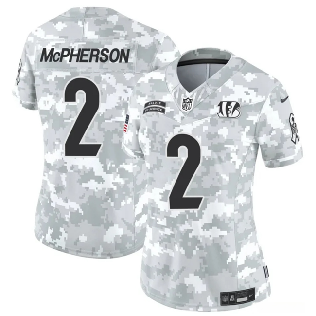 Women's Cincinnati Bengals #2 Evan McPherson 2024 F.U.S.E Arctic Camo Salute to Service Limited Stitched Football Jersey(Run Small)