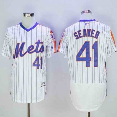 Mets #41 Tom Seaver White(Blue Strip) Flexbase Authentic Collection Alternate Stitched MLB Jersey