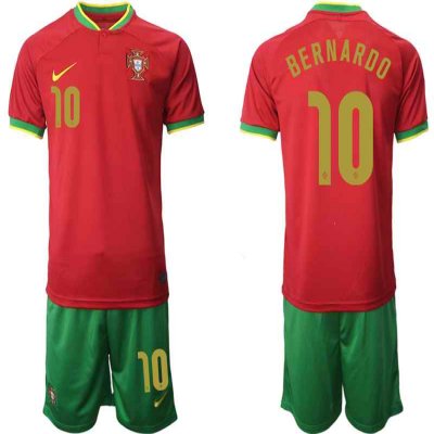 Men's Portugal #10 Bernardo Red Home Soccer Jersey Suit