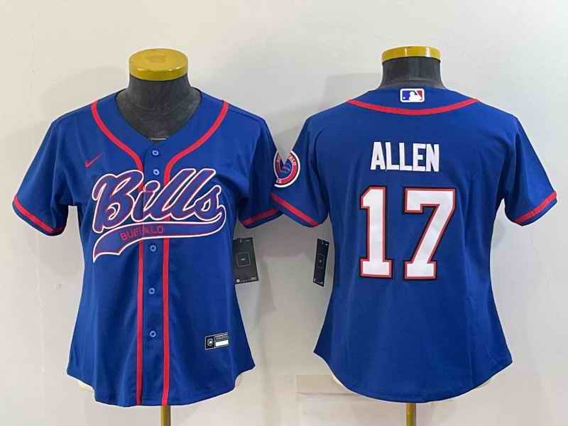 Youth Buffalo Bills #17 Josh Allen Royal With Patch Cool Base Stitched Baseball Jersey