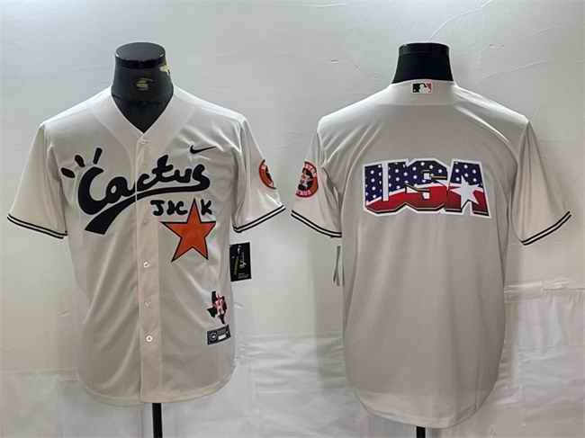 Men's Houston Astros Team Big Logo Cream Cactus Jack Vapor Premier Limited Stitched Baseball Jersey