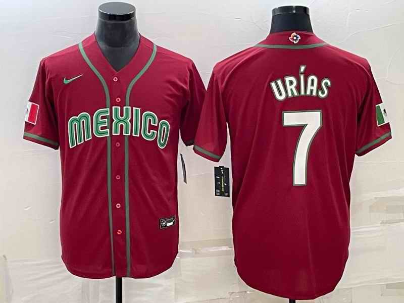 Men's Mexico Baseball #7 Julio Ur'as 2023 Red World Baseball Classic Stitched Jersey